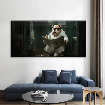 Bulldog Reading Newspaper Wall Art Canvas Office Home Room Framed 120x60cm