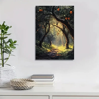 Beautiful Flourishing Peach Tree Forest Painting 40x60cm Metal Print Ready to Hang - Bella Home Decor