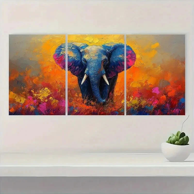 3pcs Colorful Paintings Extra Elephant FJ  Wall Art Set Canvas Framed 50x70cm - High Quality Print 100% Australian Made Wall Canvas Ready to Hang - Bella Home Decor