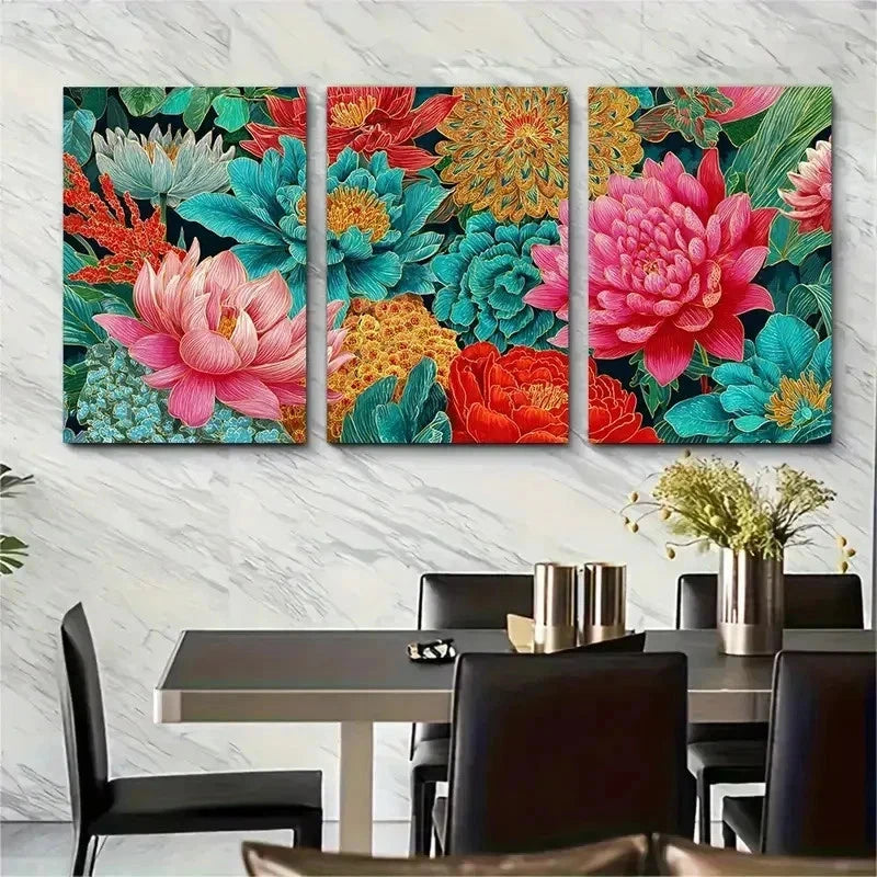 3pcs Vibrant Floral & Nature Scenery Perfect Wall Art Set Canvas Framed 50x70cm - High Quality Print 100% Australian Made Wall Canvas Ready to Hang