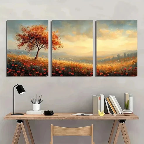 3pcs Landscape Painting with Trees Wildflowers Wall Art Canvas Unframed - High Quality Print 100% Australian Made Wall Canvas