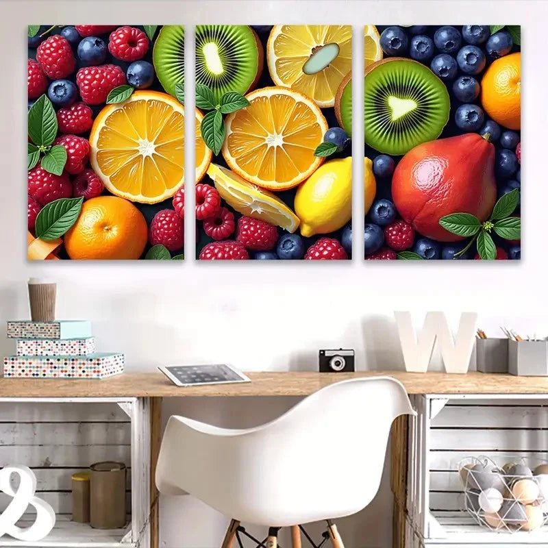 3pcs Vibrant Fruit Triptych Wall Art Set Canvas Framed 40x60cm - High Quality Print 100% Australian Made Wall Canvas Ready to Hang