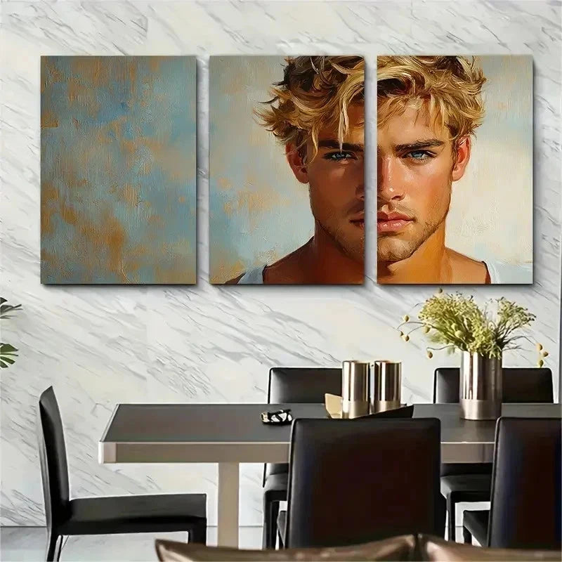 3pcs Male Portrait Painting On Perfect Wall Art Set Canvas Framed 50x70cm - High Quality Print 100% Australian Made Wall Canvas Ready to Hang