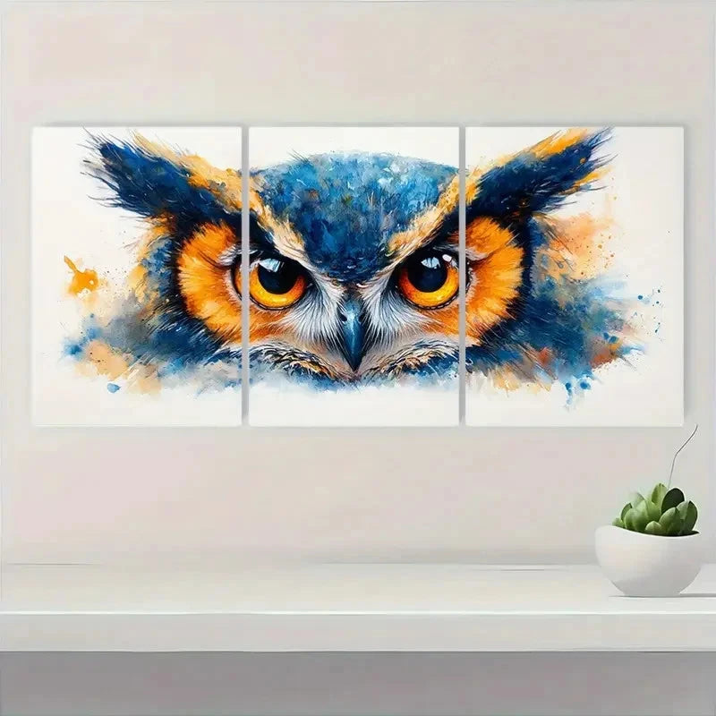 3pcs  Vibrant Owl  VO Wall Art Set Canvas Framed 60x90cm - High Quality Print 100% Australian Made Wall Canvas Ready to Hang - Bella Home Decor