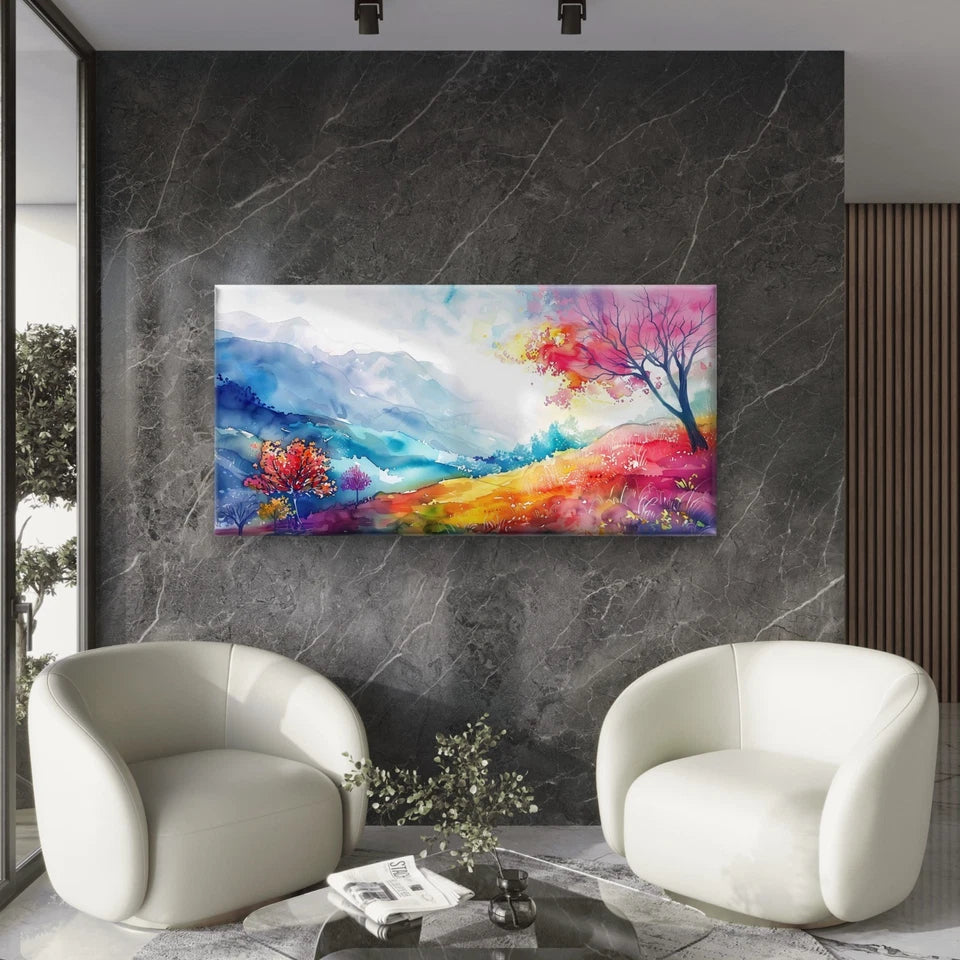 Colorful Landscape With Trees Wall Art Canvas Office Home Room Framed 120x60cm