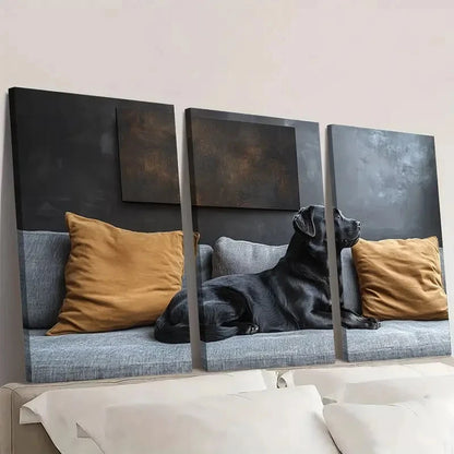 3pcs Modern Dog & Cat Silhouette Wall Art Set Canvas Framed 50x70cm - High Quality Print 100% Australian Made Wall Canvas Ready to Hang