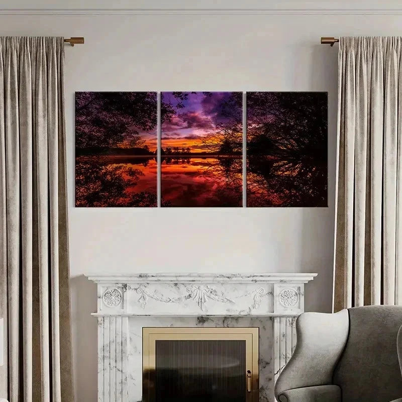 3pcs Lake Sunset Natural Landscape Wall Art Set Canvas Framed 50x70cm - High Quality Print 100% Australian Made Wall Canvas Ready to Hang