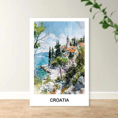 Croatia Vibrant Adriatic Coastline Travel Poster Print Wall Art