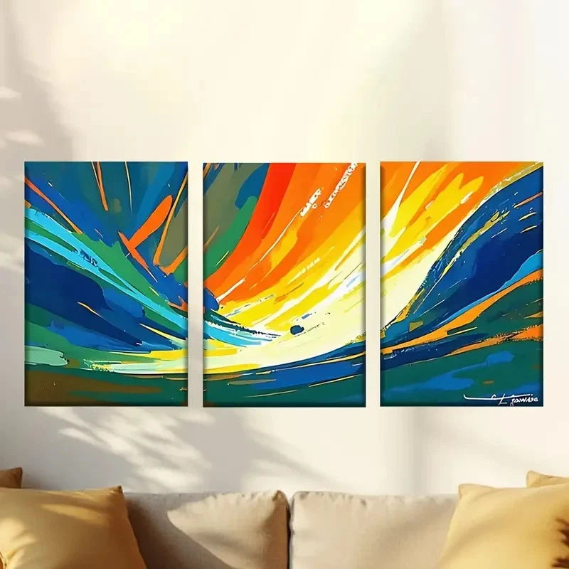 3pcs a painting of a colorful abstract design Wall Art Set Canvas Framed 50x70cm - High Quality Print 100% Australian Made Wall Canvas Ready to Hang - Bella Home Decor