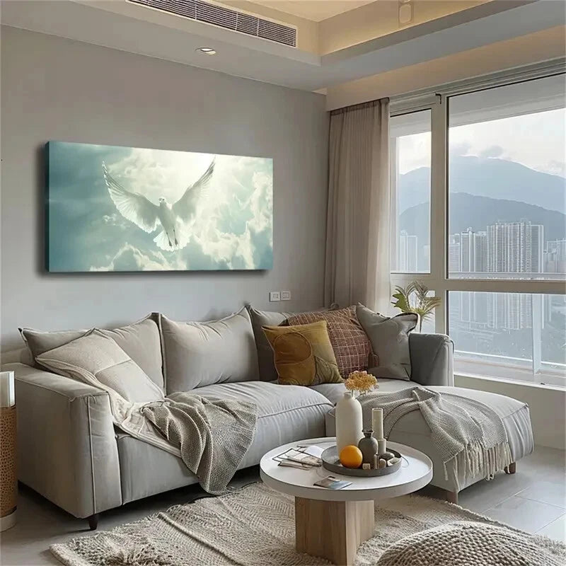 White Dove Soaring in Sky Wall Art Canvas Office Home Room Framed 120x60cm - Bella Home Decor