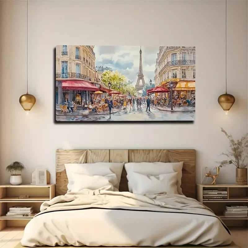 Parisian Street Scene Tower Wall Art Canvas Office Home Room Framed 120x60cm