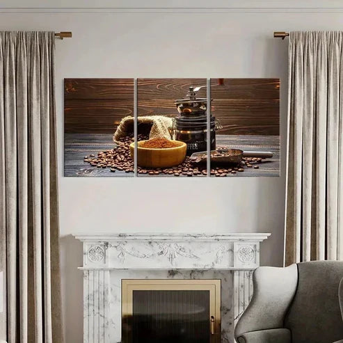 3pcs Coffee Machine & Coffee Beans  Wall Art Set Canvas Unframed - High Quality Print 100% Australian Made Wall Canvas - Bella Home Decor