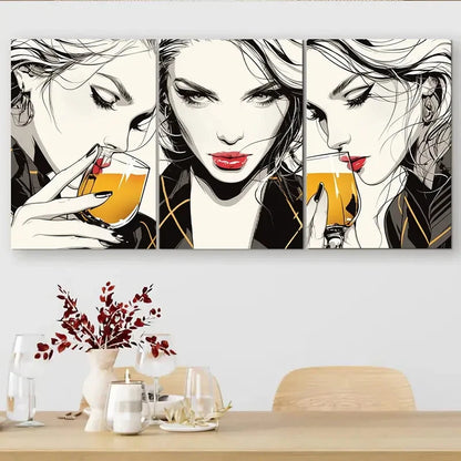 3pcs Women Drinking Cocktail Chic Poses Perfect Wall Art Set Canvas Framed 40x60cm - High Quality Print 100% Australian Made Wall Canvas Ready to Hang - Bella Home Decor