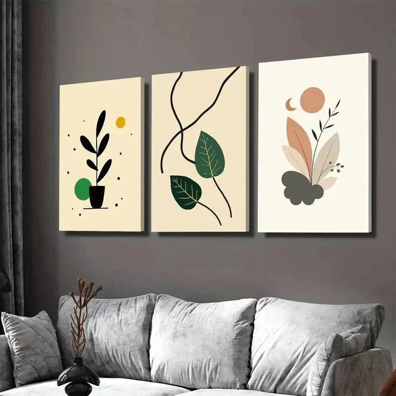 3pcs Modern Abstract Botanical Minimalist Leaf Wall Art Set Canvas Framed 40x60cm - High Quality Print 100% Australian Made Wall Canvas Ready to Hang