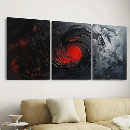 3pcs Swirling Red & Gray Design Wall Art Set Canvas Framed 40x60cm - High Quality Print 100% Australian Made Wall Canvas Ready to Hang - Bella Home Decor