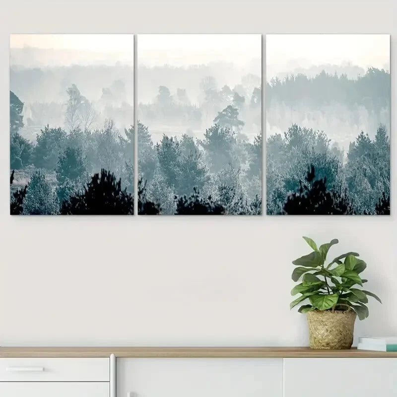 3pcs Winter Scene Trees Snow Capped Metal Print Ready to Hang Art - Bella Home Decor