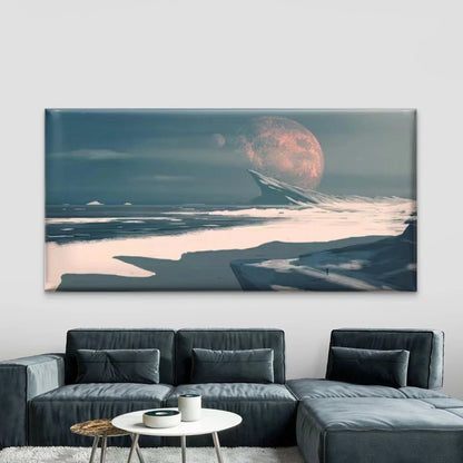 Moonlit Ocean & Seaside Wall Art Canvas Office Home Room Framed 120x60cm
