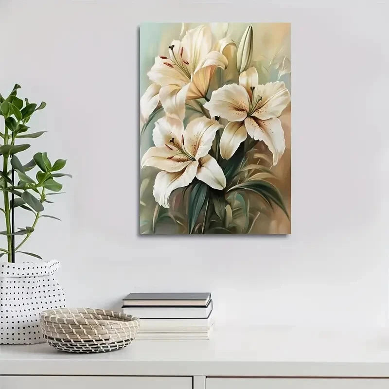 Beautiful Lilies in Golden Hues 40x60cm Metal Print Ready to Hang - Bella Home Decor