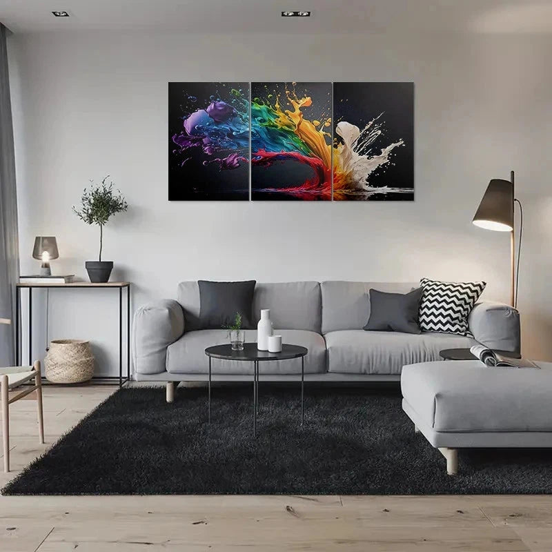 3pcs Abstract Colorful Paint Splash Metal Print Ready to Hang Art - Bella Home Decor