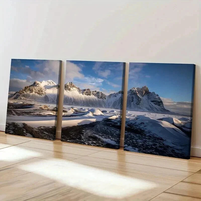 3pcs Snow Mountains Natural Landscape Wall Art Set Canvas Framed 50x70cm - High Quality Print 100% Australian Made Wall Canvas Ready to Hang - Bella Home Decor