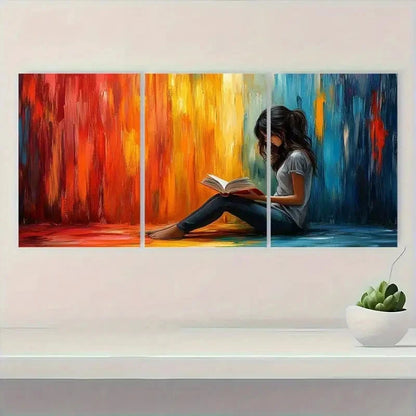 3pcs Vibrant Abstract Decor for Book Lovers S  Wall Art Set Canvas Framed 60x90cm - High Quality Print 100% Australian Made Wall Canvas Ready to Hang