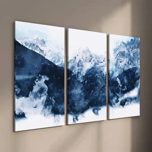 3pcs Watercolor Style Abstract Blue Mountains Wall Art Set Canvas Unframed - High Quality Print 100% Australian Made Wall Canvas