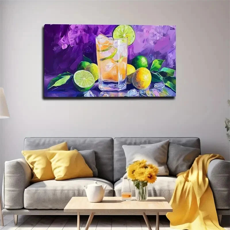 Vibrant Lemon Iced Drink Hues Wall Art Canvas Office Home Room Framed 120x60cm - Bella Home Decor