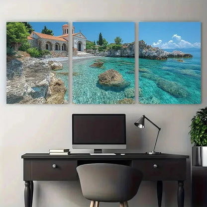 3pcs Karibbean Landscape Impasto Perfect Wall Art Set Canvas Framed 50x70cm - High Quality Print 100% Australian Made Wall Canvas Ready to Hang