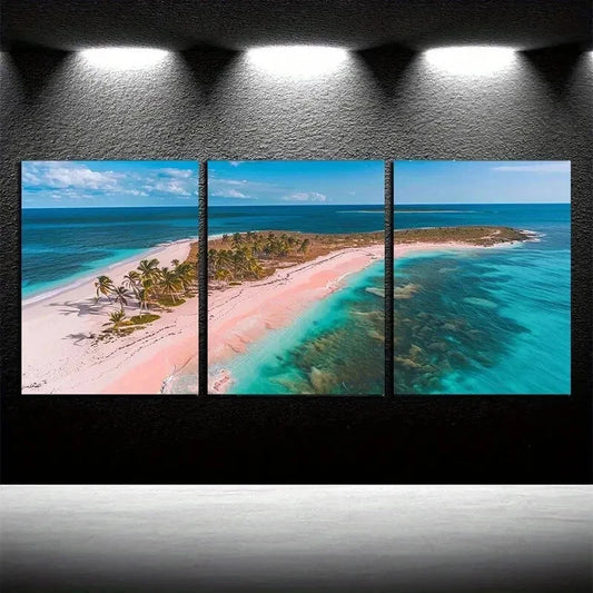 3pcs Vibrant Pink Beach Scenery Wall Art Set Canvas Framed 60x90cm - High Quality Print 100% Australian Made Wall Canvas Ready to Hang