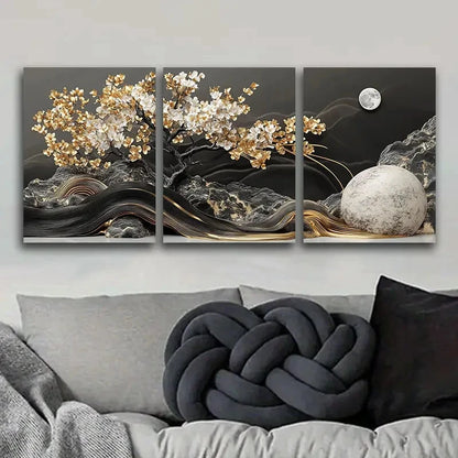 3pcs Modern Contemporary  Gold MC  Wall Art Set Canvas Framed 60x90cm - High Quality Print 100% Australian Made Wall Canvas Ready to Hang