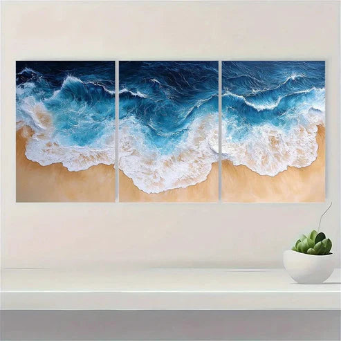 3pcs Ocean Beach Sea Waves Wall Art Canvas Unframed – High Quality Print 100% Australian Made Wall Canvas