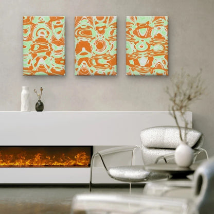 3pcs Orange and Light Green Marble Liquid Swirl Wall Art Set Canvas Framed 50x70cm - High Quality Print 100% Australian Made Wall Canvas Ready to Hang