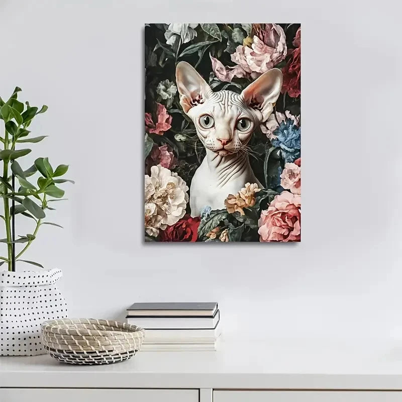 Whimsical Pink Red & Green Flowers Painting 40x60cm Metal Print Ready to Hang - Bella Home Decor