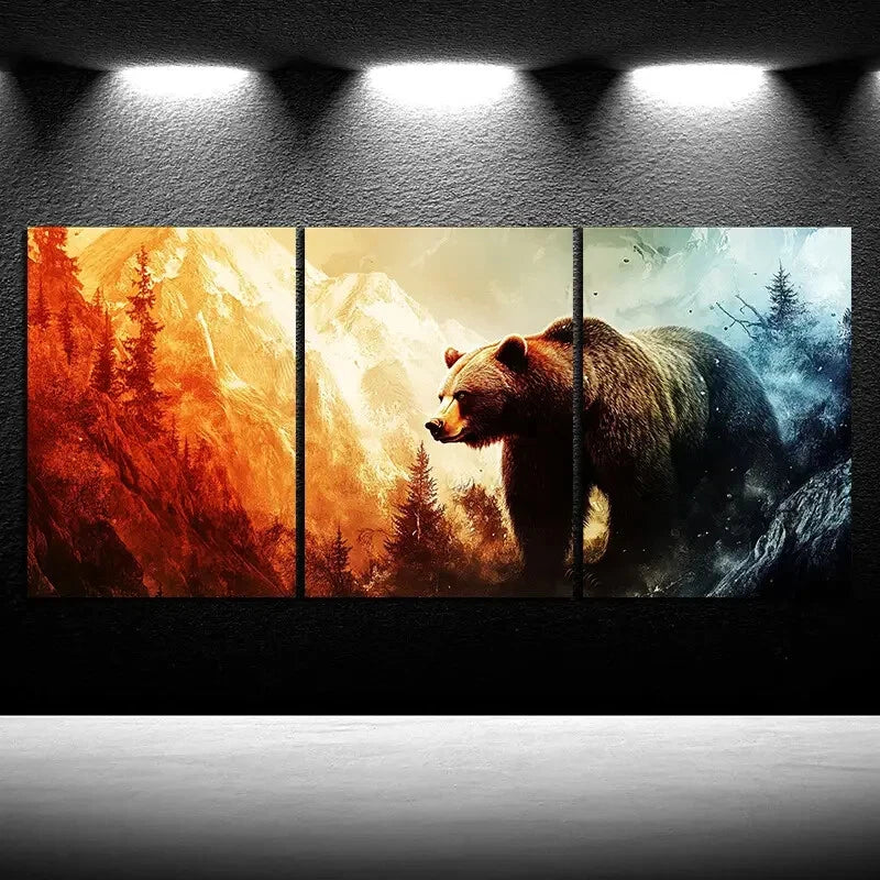 3pcs Colorful Bear Animal Themed Metal Print Ready to Hang Art - Bella Home Decor