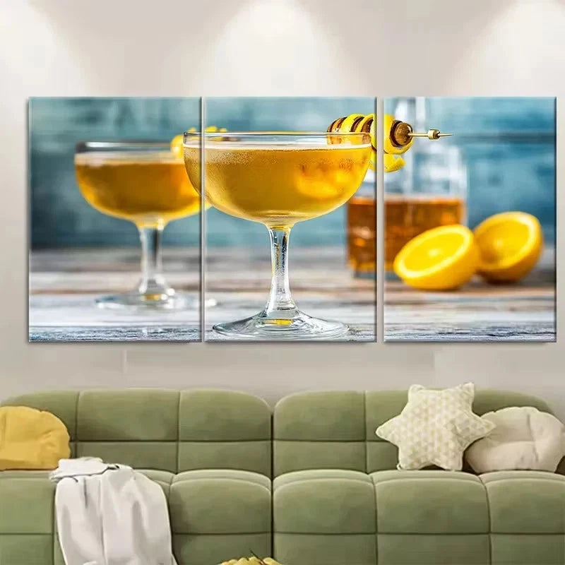 3pcs Bee'S Knees Cocktail Wall Art Set Canvas Framed 40x60cm - High Quality Print 100% Australian Made Wall Canvas Ready to Hang - Bella Home Decor
