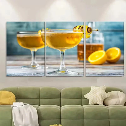 3pcs Bee'S Knees Cocktail Wall Art Set Canvas Framed 40x60cm - High Quality Print 100% Australian Made Wall Canvas Ready to Hang - Bella Home Decor
