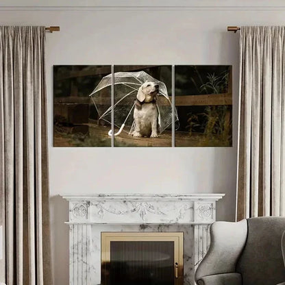 3pcs Puppy Dog Pet Under an Umbrella Wall Art Canvas Unframed – High Quality Print 100% Australian Made Wall Canvas