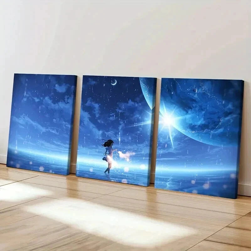 3pcs Modern Fantasy Art Anime Girl Wall Art Set Canvas Framed 40x60cm - High Quality Print 100% Australian Made Wall Canvas Ready to Hang - Bella Home Decor