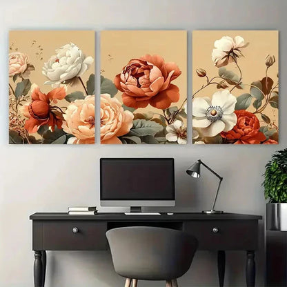 3pcs Vintage British Aesthetic Floral Perfect Wall Art Canvas Unframed - High Quality Print 100% Australian Made Wall Canvas