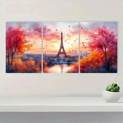 3pcs Eiffel Tower Painting Paris ED Wall Art Set Canvas Unframed - High Quality Print 100% Australian Made Wall Canvas