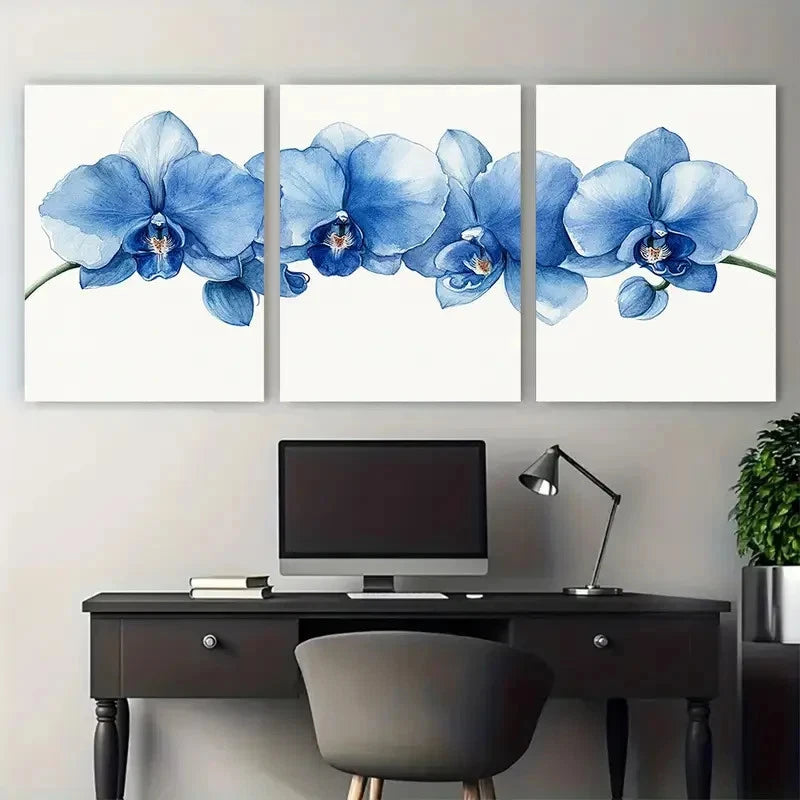 3pcs Stunning Delicate Blue Tone Orchid Perfect Wall Art Set Canvas Framed 40x60cm - High Quality Print 100% Australian Made Wall Canvas Ready to Hang