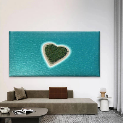 Paradise Island Form Heart Wall Art Canvas Office Home Room Framed 120x60cm