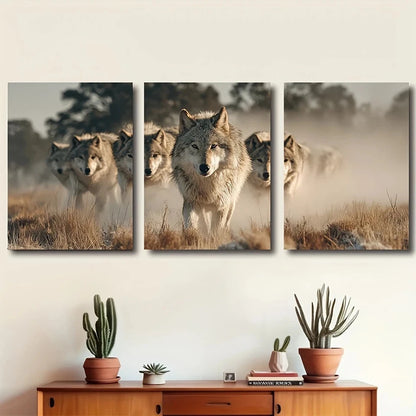 3pcs Wolves Patrolling During Summer Metal Print Ready to Hang Art