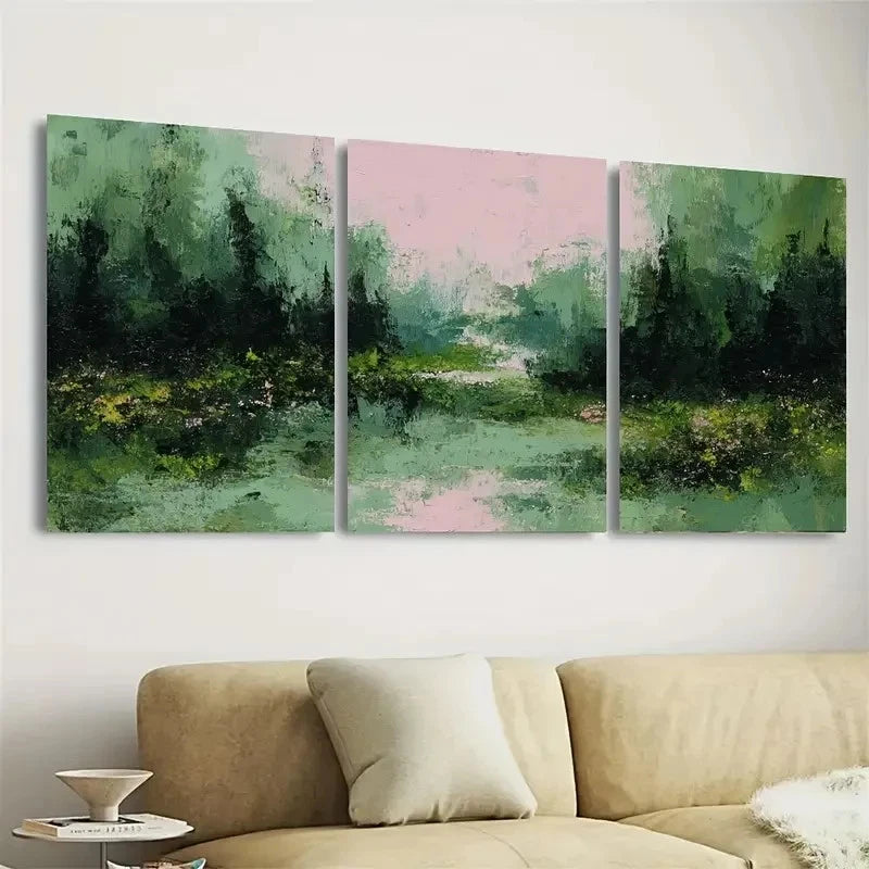 3pcs Green Landscap, Nature Wall Art Set Canvas Framed 50x70cm - High Quality Print 100% Australian Made Wall Canvas Ready to Hang