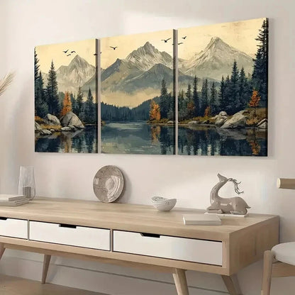 3pcs Natural Forest Mountain Scenery Wall Art Set Canvas Framed 50x70cm - High Quality Print 100% Australian Made Wall Canvas Ready to Hang