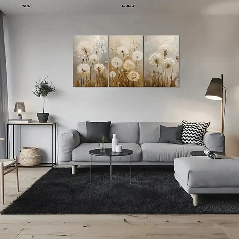 3pcs Abstract Dandelion White and Beige Nature Wall Art Canvas Unframed - High Quality Print 100% Australian Made Wall Canvas - Bella Home Decor