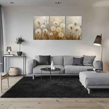 3pcs Abstract Dandelion White and Beige Nature Wall Art Canvas Unframed - High Quality Print 100% Australian Made Wall Canvas - Bella Home Decor