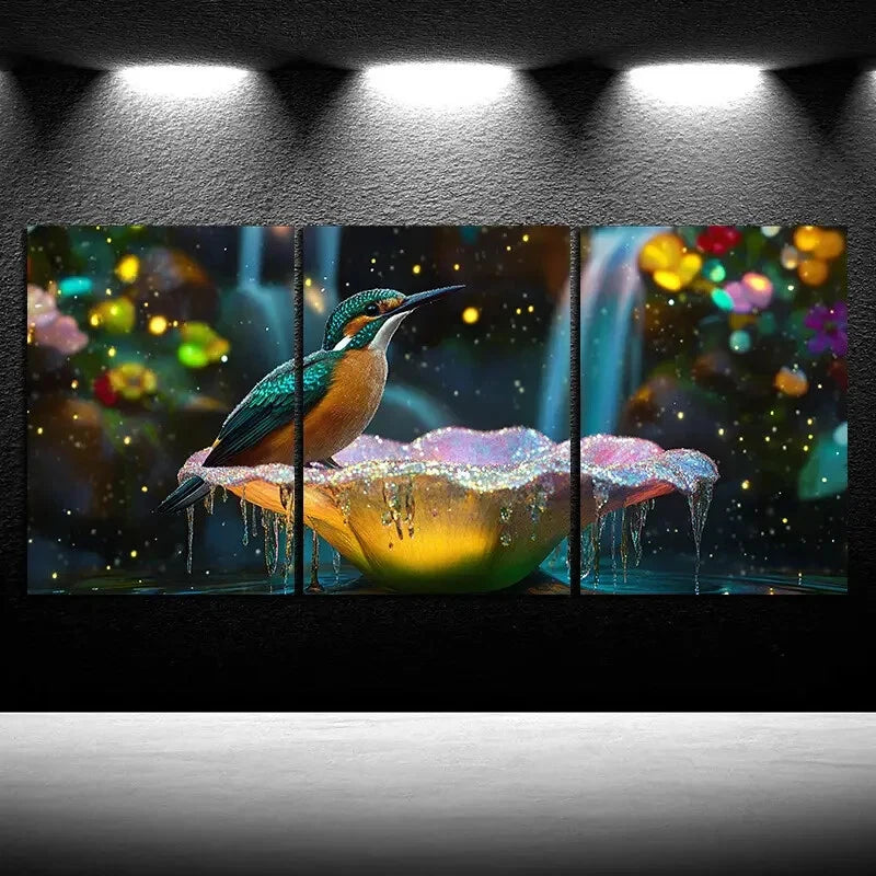 3pcs The Bird on the Petals Modern Colourful Metal Print Ready to Hang Art - Bella Home Decor