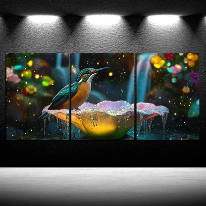 3pcs The Bird on the Petals Modern Colourful Metal Print Ready to Hang Art - Bella Home Decor