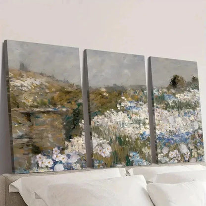 3pcs Vintage Grassland & Wildflower Paintings Wall Art Canvas Unframed - High Quality Print 100% Australian Made Wall Canvas